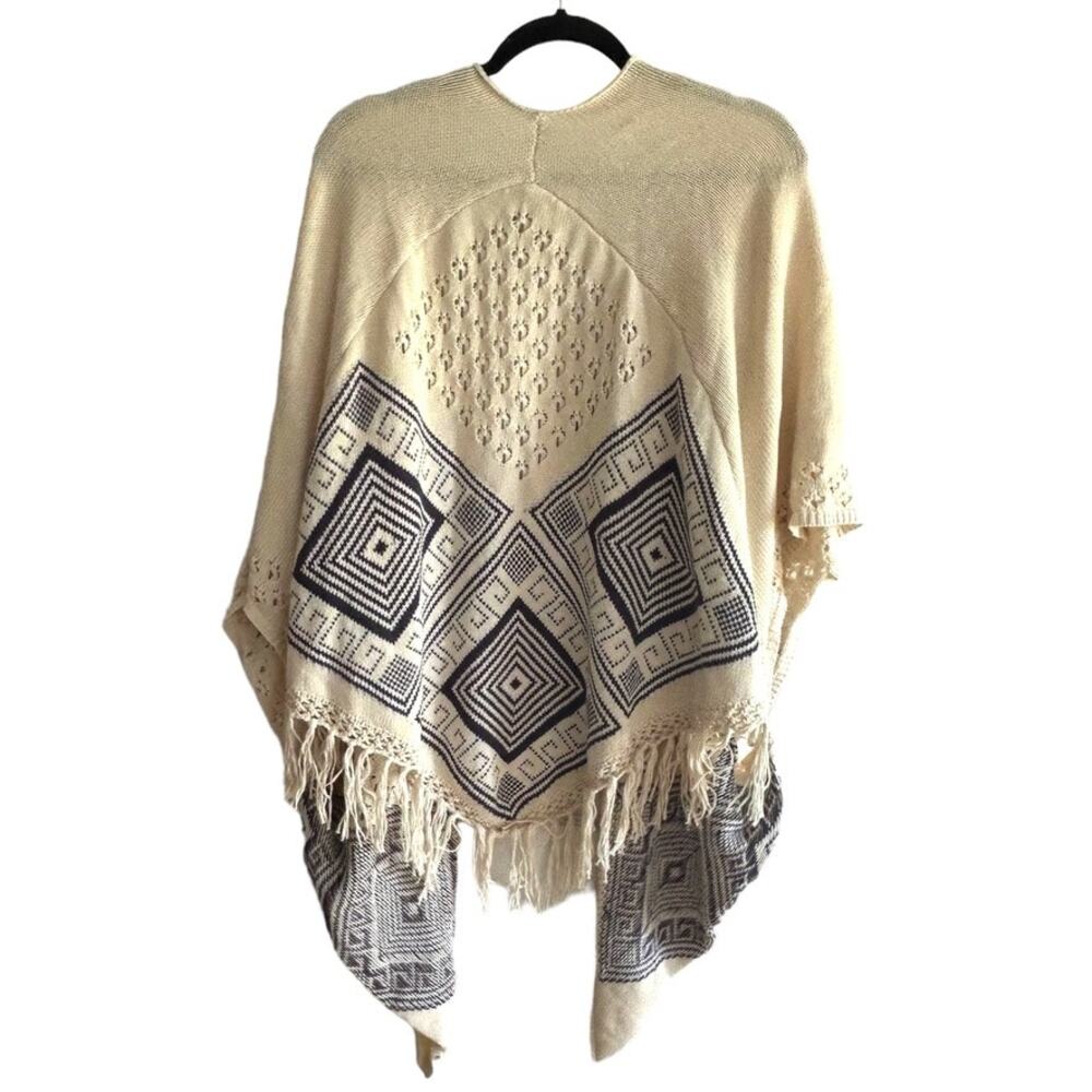 Rip Curl Cream Navy Blue Sweater Shawl Jumper Fri… - image 2